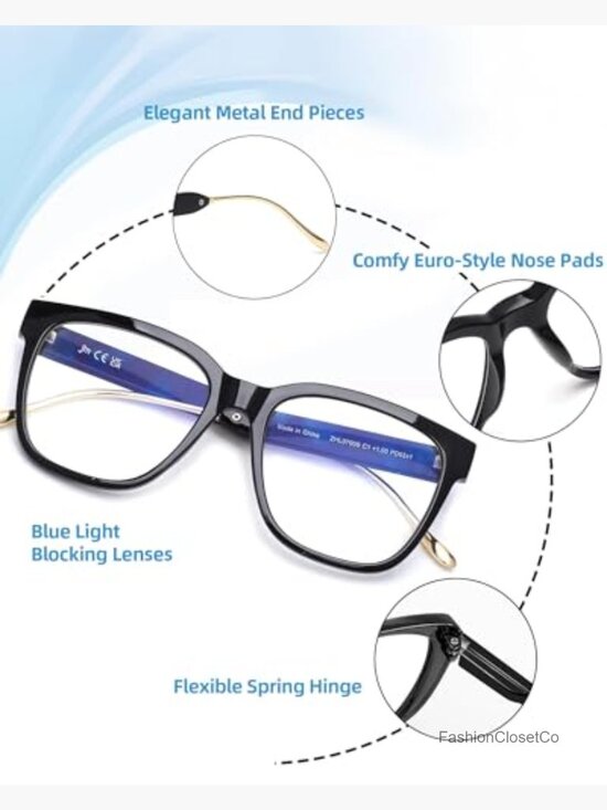 Square Oversized Blue Light Blocking Reading Glasses for Women